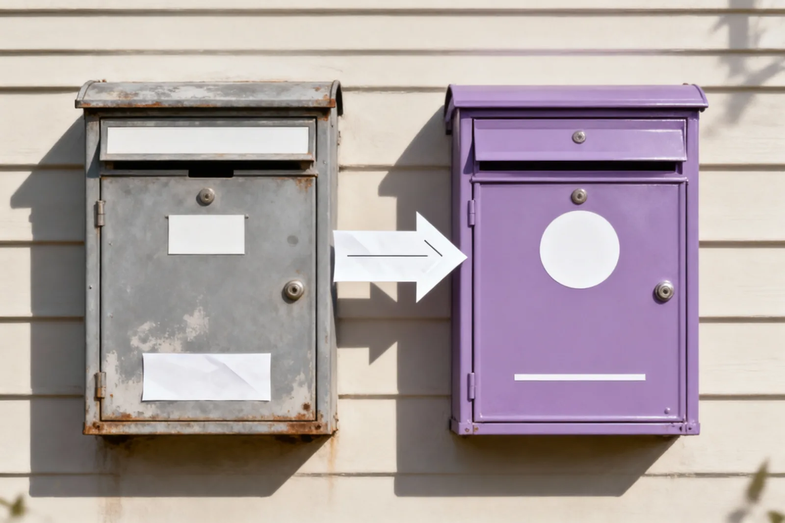 Alter und neuer Briefkasten nebeneinander an einer Hauswand