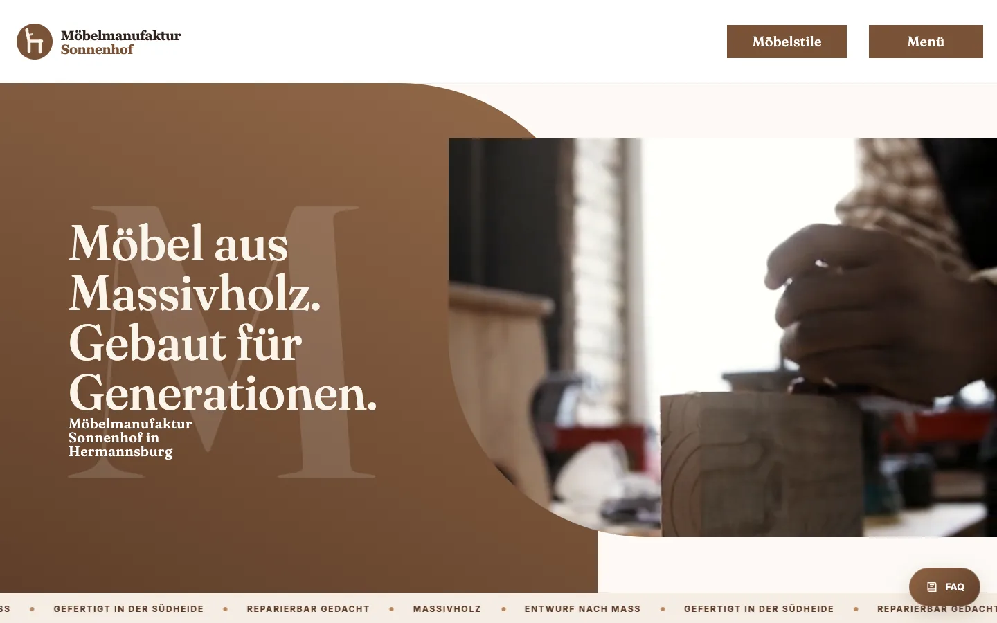 Möbelwerkstatt-Website-Demo am Desktop
