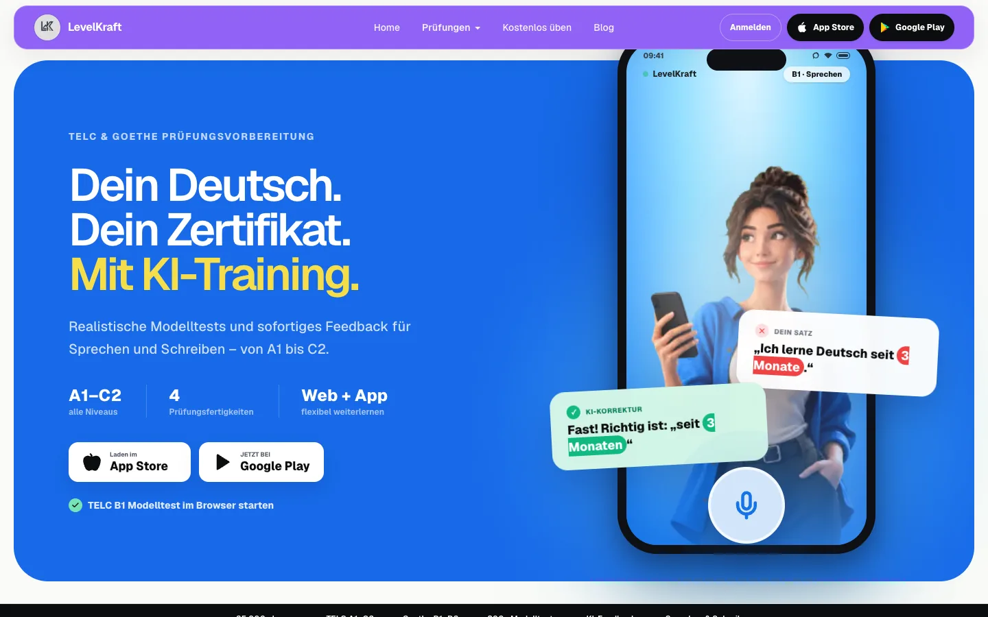 LevelKraft: Startseite am Desktop
