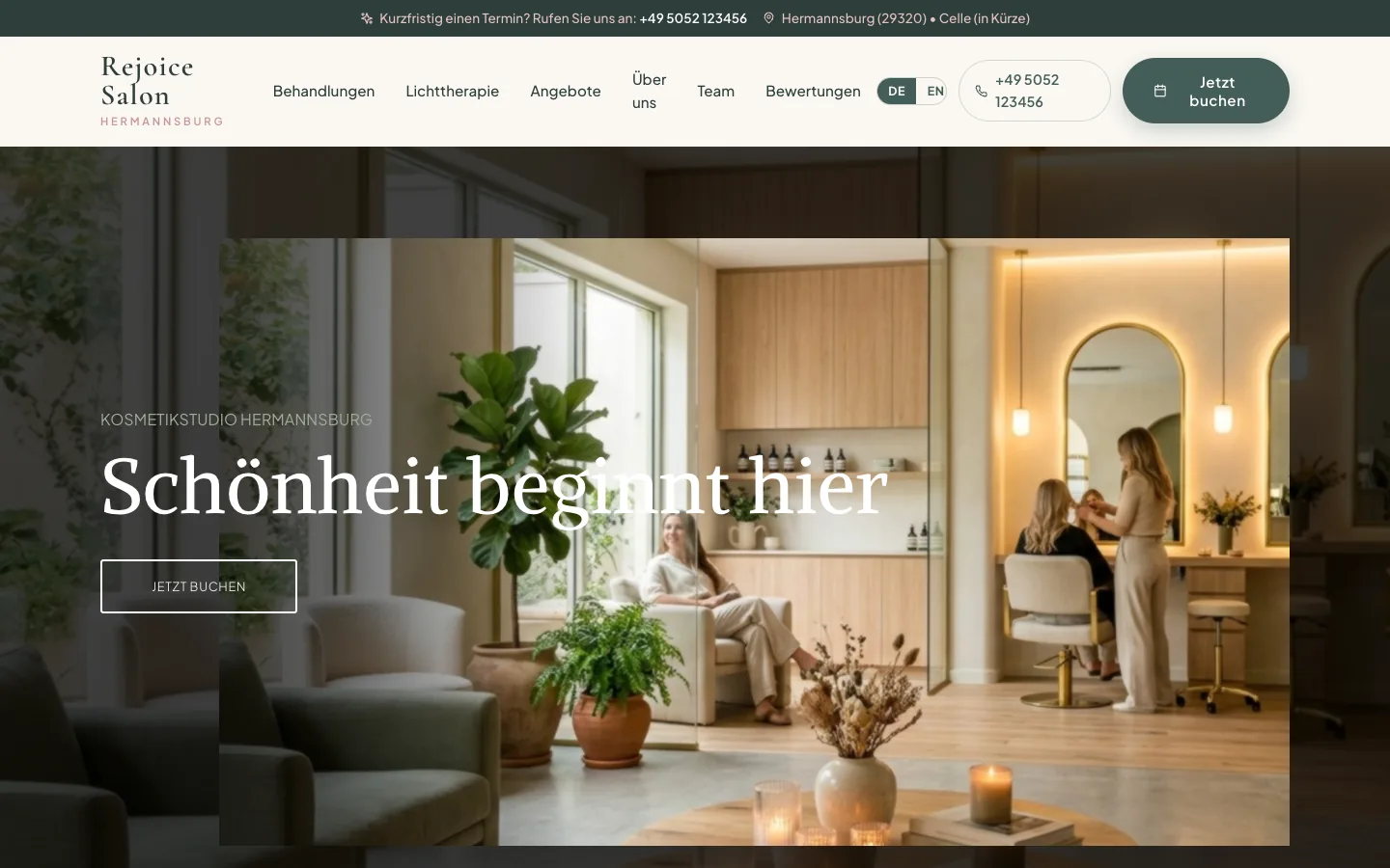Kosmetikstudio-Website-Demo am Desktop