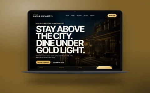 Hotel-&-Restaurant-Website-Demo (Design-Konzept): Website auf einem Laptop