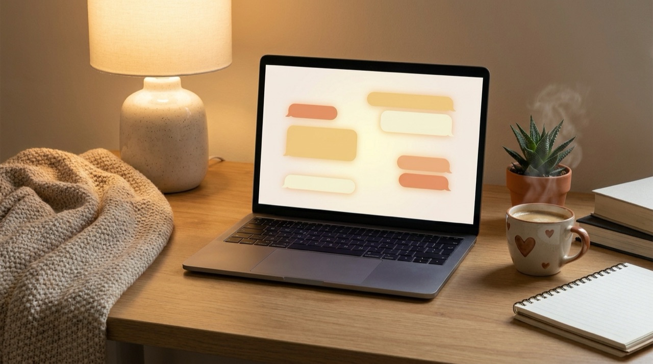 Laptop mit abstrakter Chat-Oberfläche